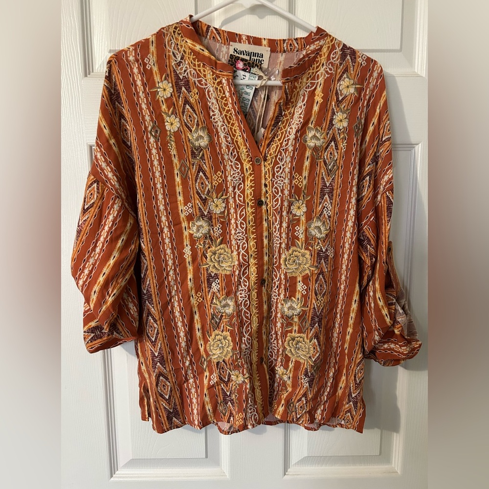 NWT SAVANNA JANE AZTEC TOP S